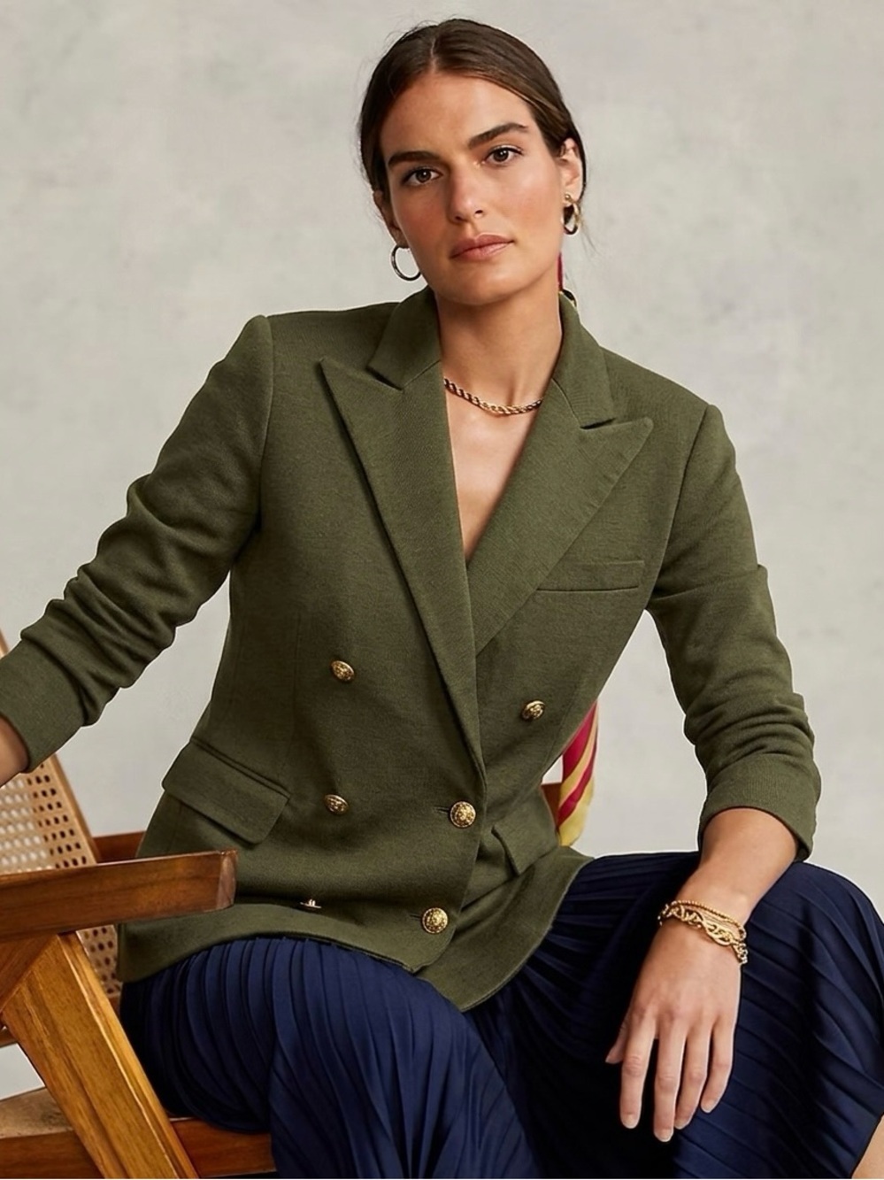 Polo Ralph Lauren Double Breasted Cotton Knit Blazer Size 10 Olive Green